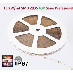 Tira LED Flexible 48V 19,2W/mt 140 Led/mt SMD 2835 IP67, Serie Profesional IRC >90, rollo de 20mts